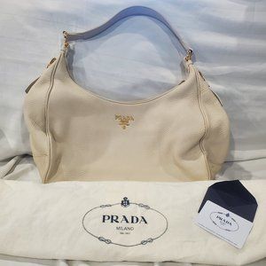 Authentic Prada Cervo Shine Leather Hobo Bag